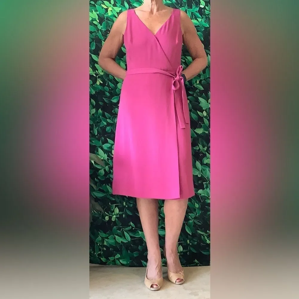 🌸 Ann Taylor Pink Faux Wrap V-Neck Sleeveless Dress – Size 4
